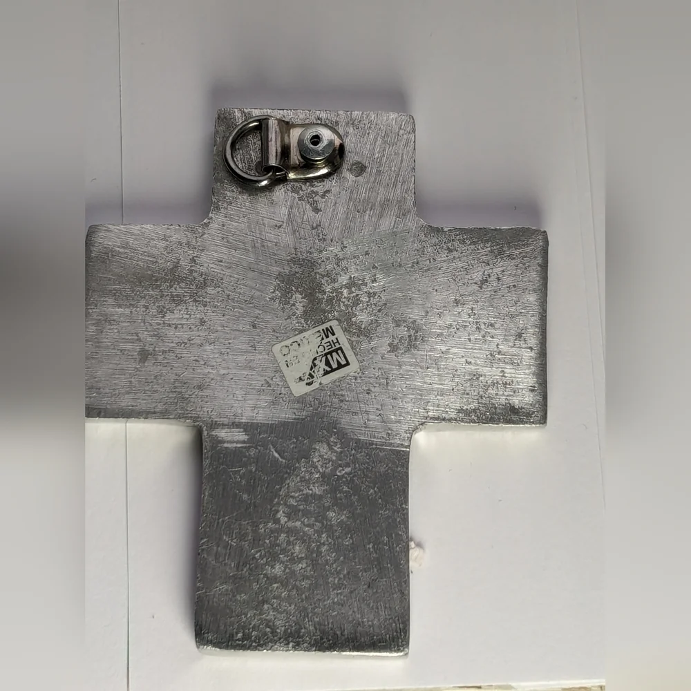 Mexican Cross silver tone fish symbols 3.5